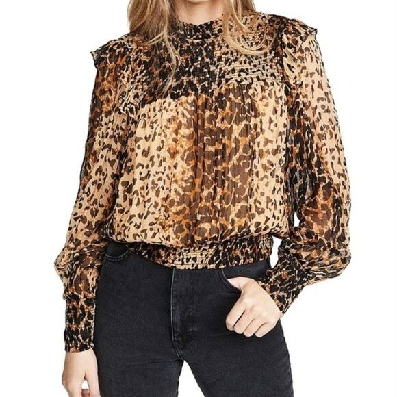 Free People Roma Blouse Leo Small Leopard Print Fall Bohemian Grunge Whimigoth - Picture 7 of 10